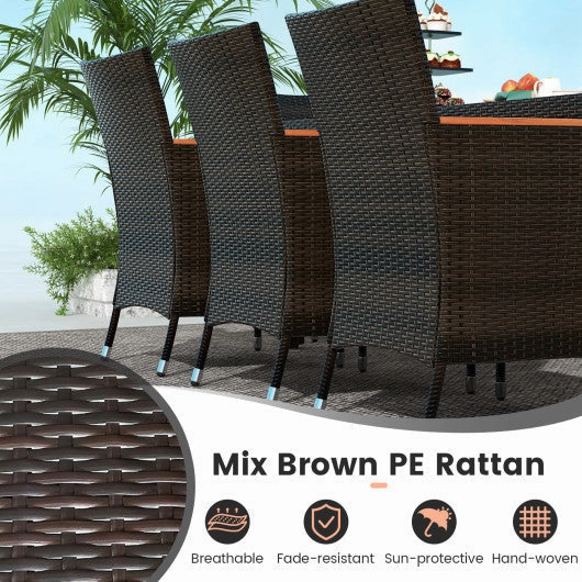 11 Pieces Patio Dining Set With 15 Feet Double-Sided Patio Umbrella and Base-Coffee