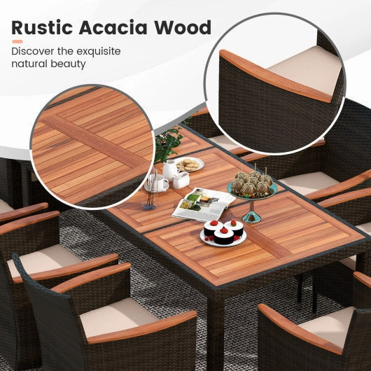 11 Pieces Patio Dining Set With 15 Feet Double-Sided Patio Umbrella and Base-Orange