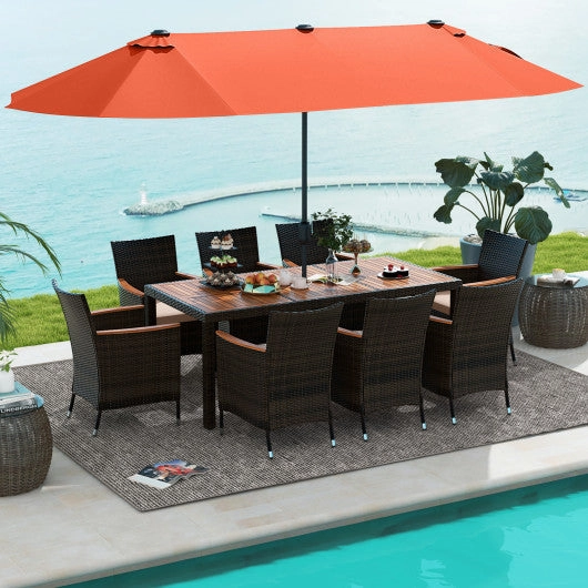 11 Pieces Patio Dining Set With 15 Feet Double-Sided Patio Umbrella and Base-Orange