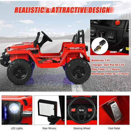 12V Kids Ride-on Jeep Car With 2.4 G Remote Control-Red