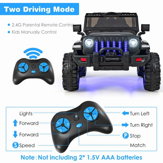 12V Kids Ride-on Jeep Car With 2.4 G Remote Control-Solid Black