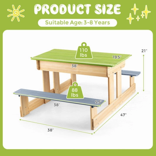 3-in-1 Outdoor Wooden Kids Water Sand Table With Play Boxes