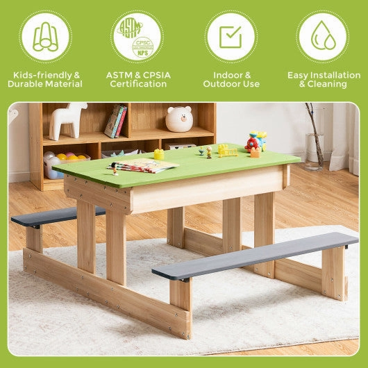 3-in-1 Outdoor Wooden Kids Water Sand Table With Play Boxes
