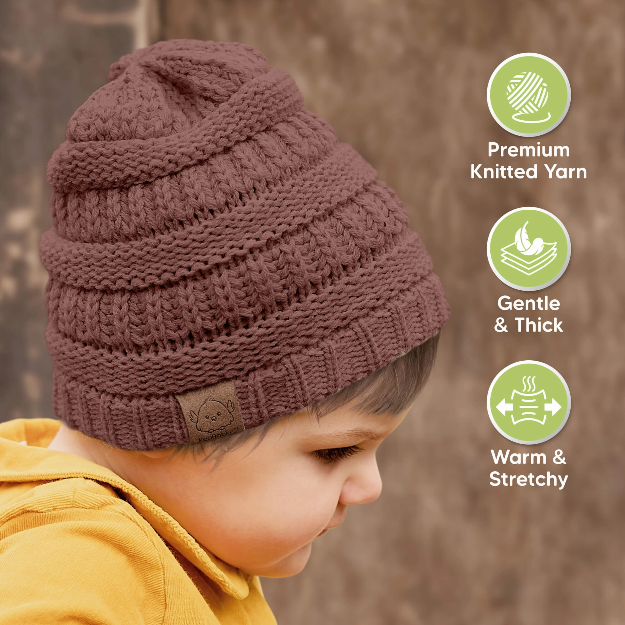 3-Pack Warmzy Baby Beanies (Mauve, M)