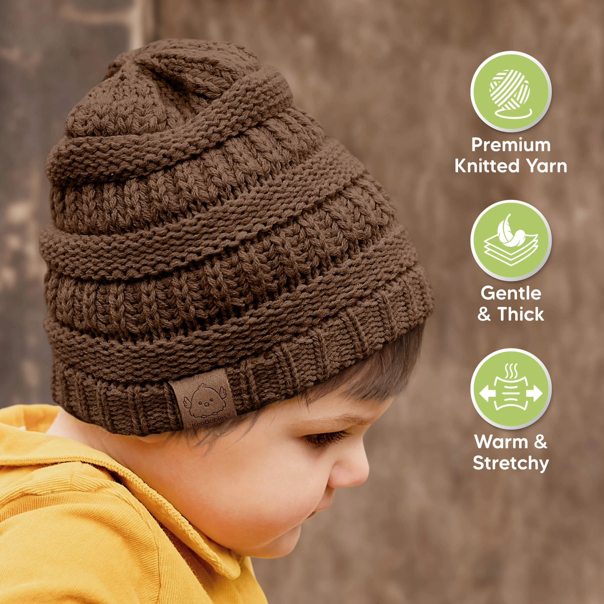 3-Pack Warmzy Baby Beanies (Pecan, M)