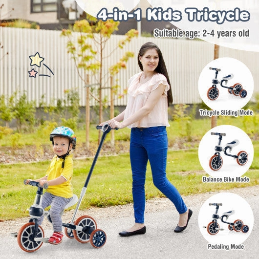 4-in-1 Kids Trike Bike With Adjustable Parent Push Handle and Seat Height-Navy