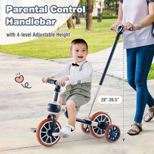 4-in-1 Kids Trike Bike With Adjustable Parent Push Handle and Seat Height-Navy