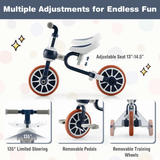 4-in-1 Kids Trike Bike With Adjustable Parent Push Handle and Seat Height-Navy