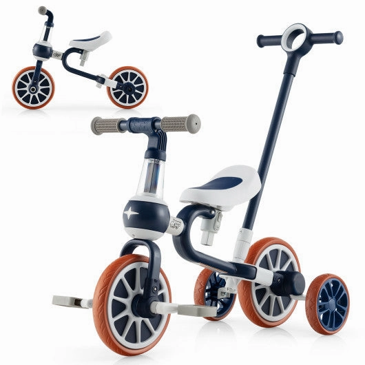 4-in-1 Kids Trike Bike With Adjustable Parent Push Handle and Seat Height-Navy