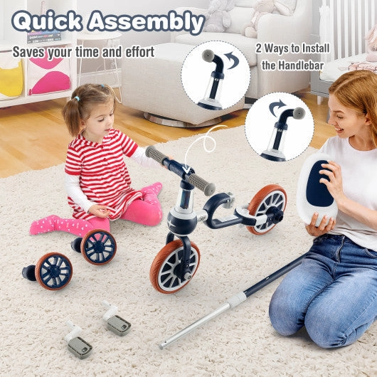 4-in-1 Kids Trike Bike With Adjustable Parent Push Handle and Seat Height-Navy