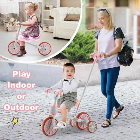 4-in-1 Kids Trike Bike With Adjustable Parent Push Handle and Seat Height-Pink