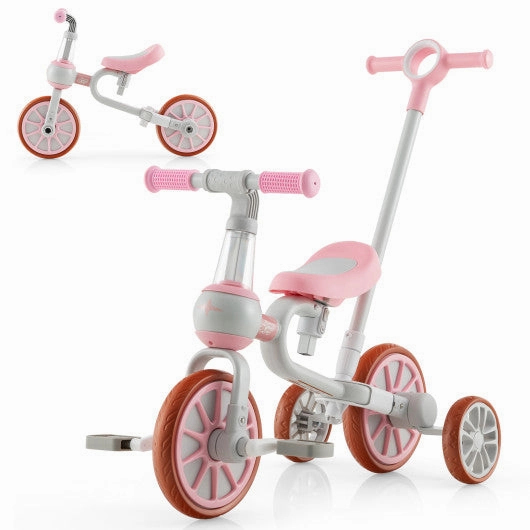 4-in-1 Kids Trike Bike With Adjustable Parent Push Handle and Seat Height-Pink