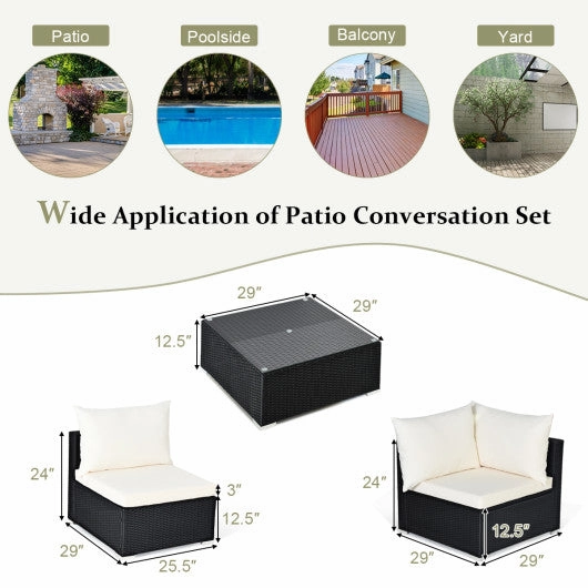 7-Piece Outdoor Sectional Wicker Patio Sofa Set With Tempered Glass Top-Beige