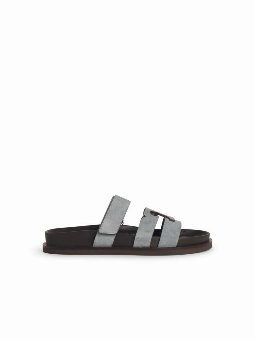 'Ines' Blue Leather Slippers