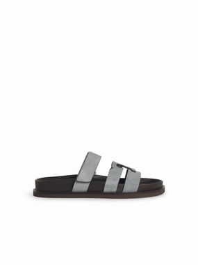 'Ines' Blue Leather Slippers