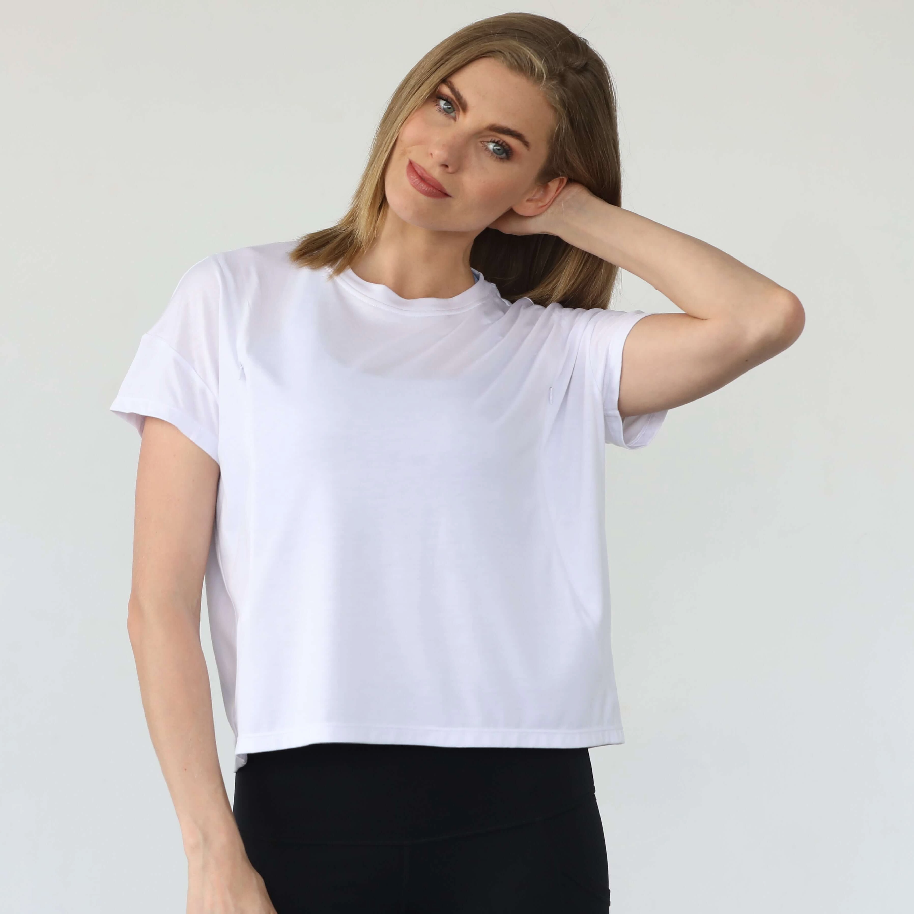 Abigail Short Sleeve Nursing T-Shirt  | Blanc