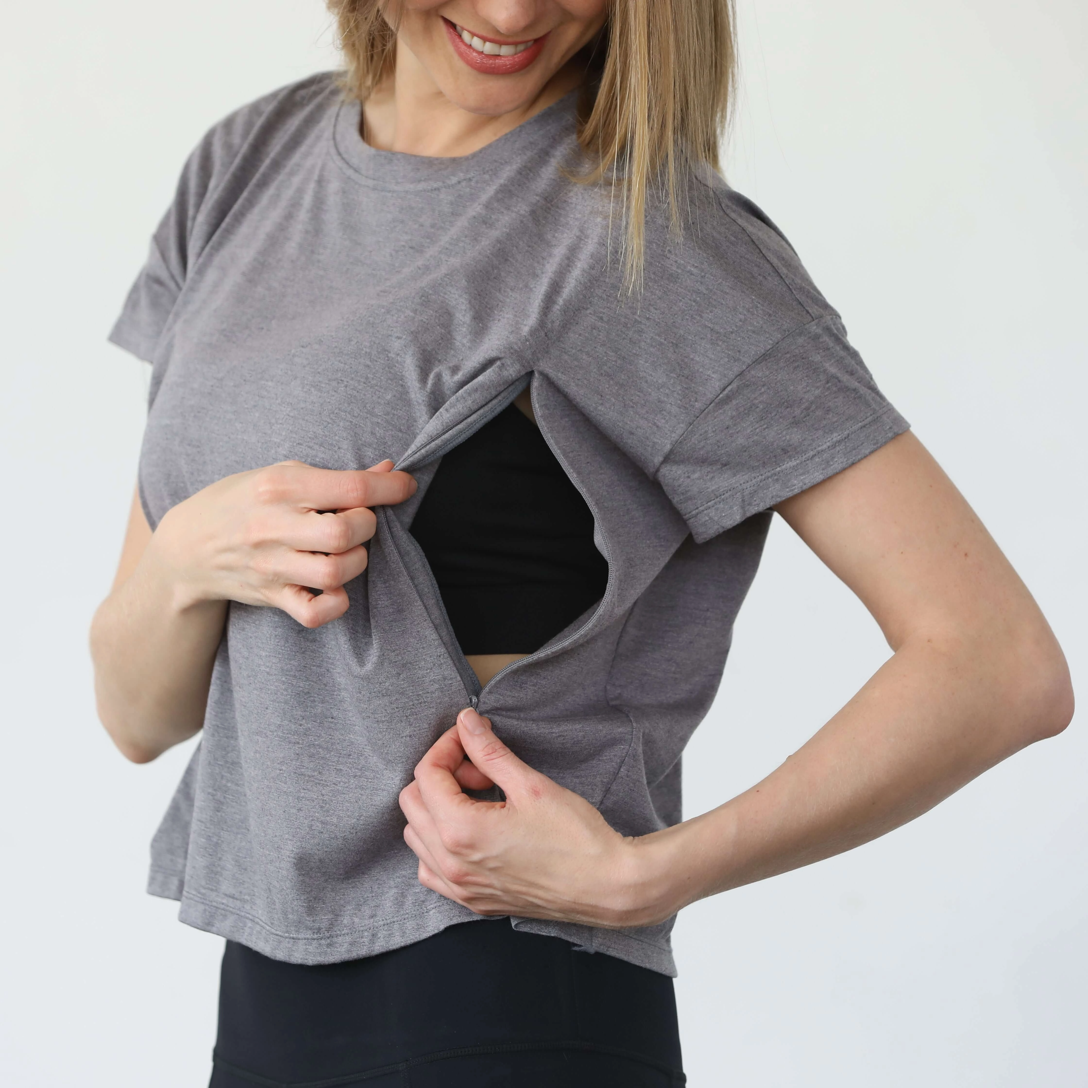 Abigail Short Sleeve Nursing T-Shirt | Dark Gray