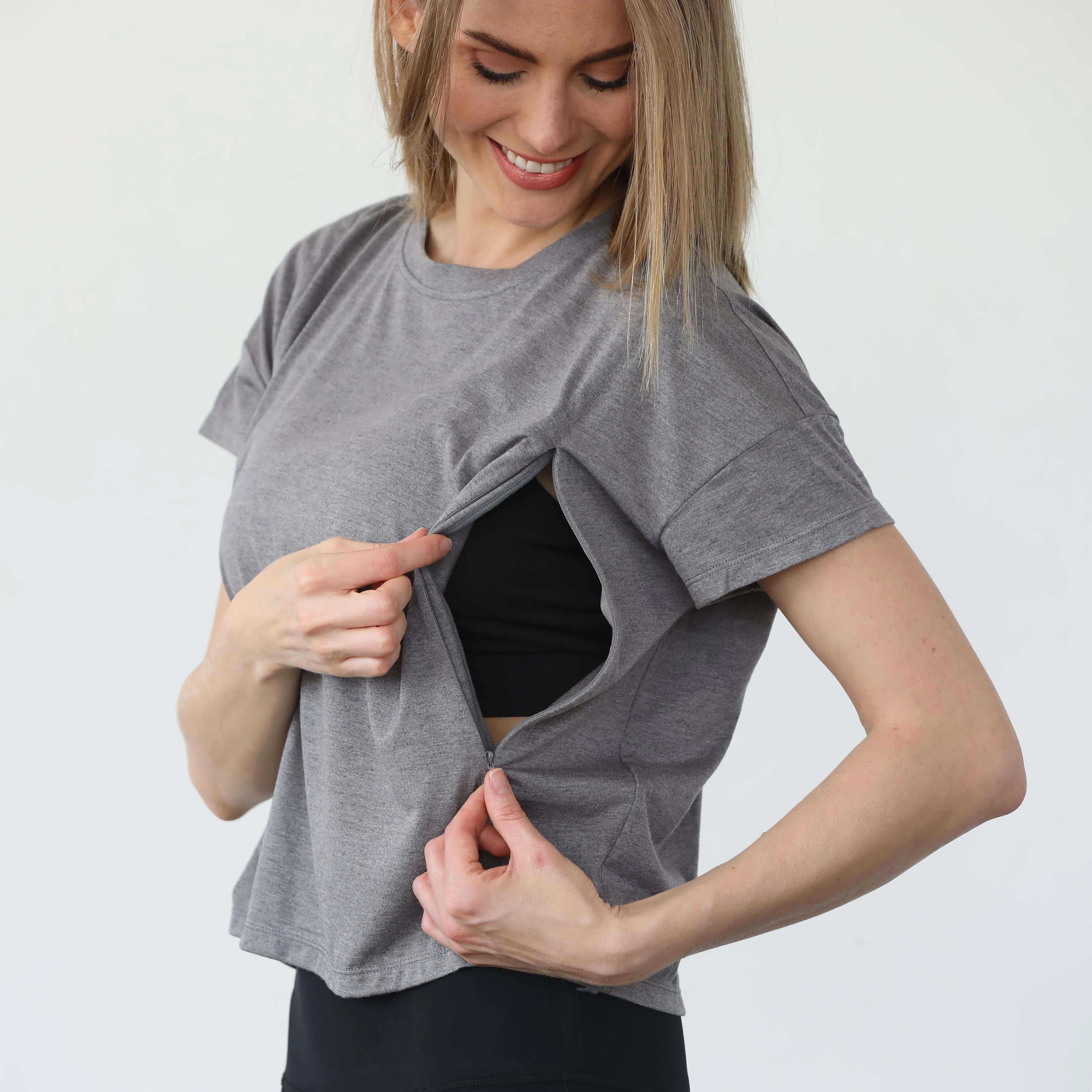 Abigail Short Sleeve Nursing T-Shirt | Dark Gray