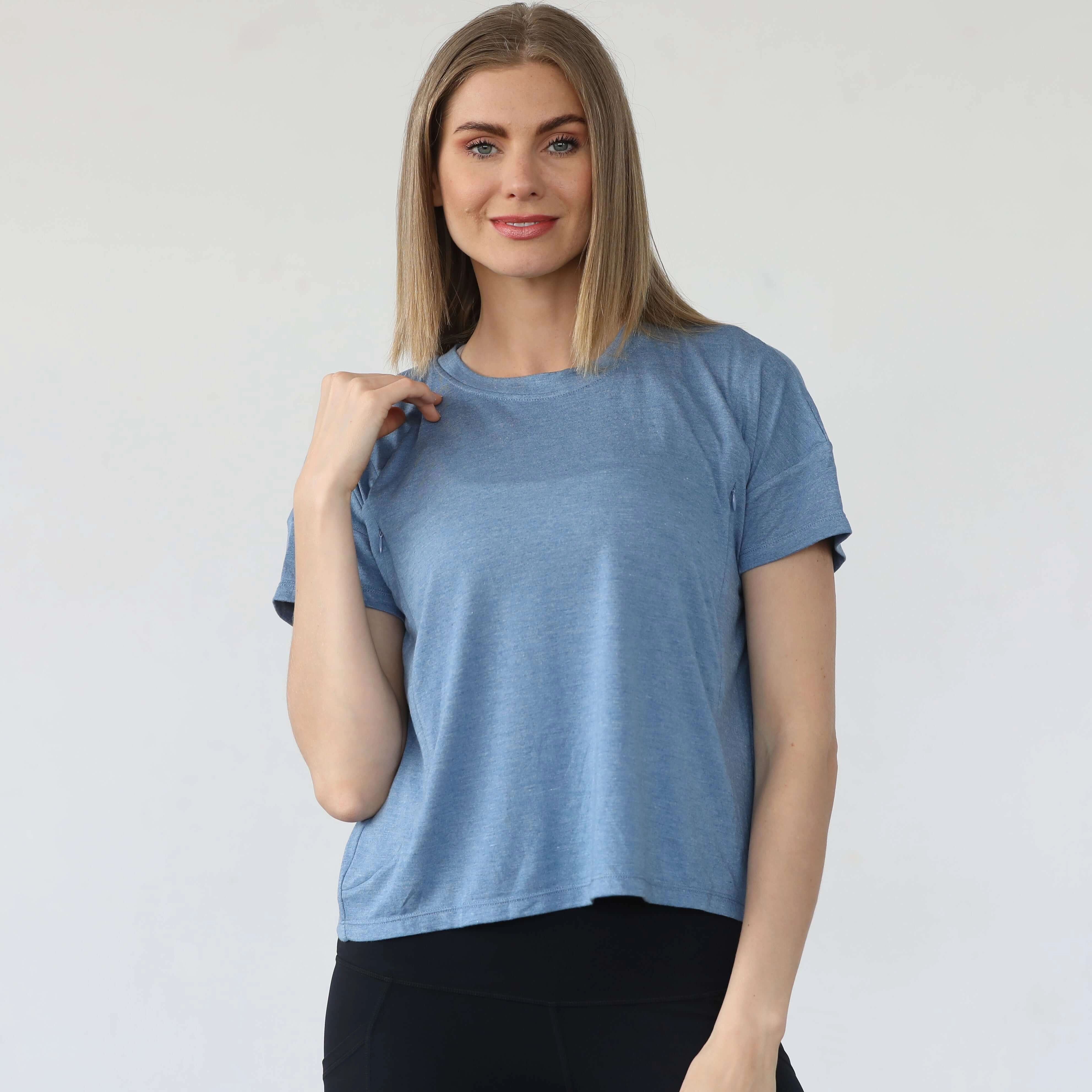 Abigail Short Sleeve Nursing T-Shirt | Pacific Blue
