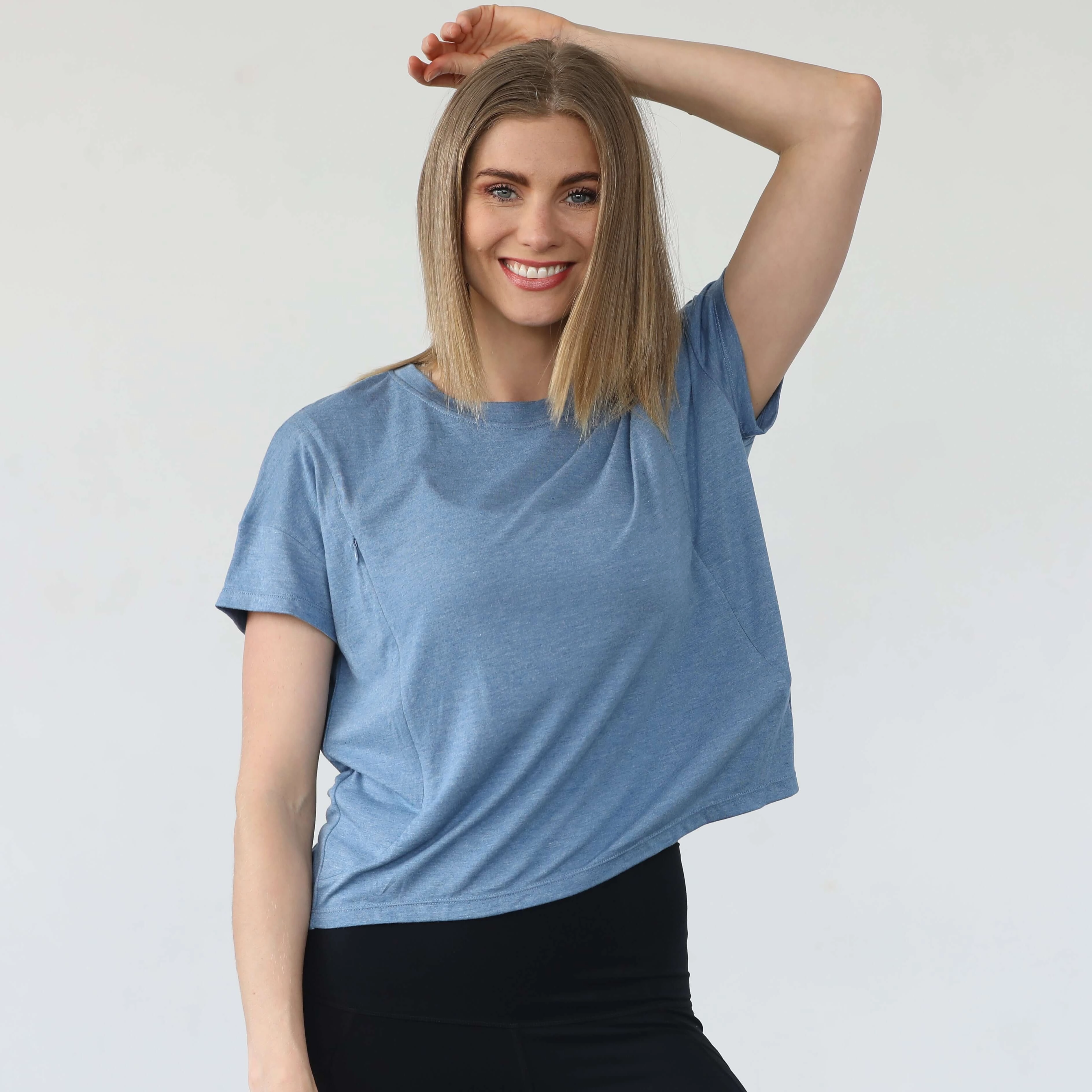 Abigail Short Sleeve Nursing T-Shirt | Pacific Blue