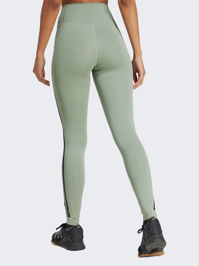 Adidas Optime 3 Stripes Women Training Tight Silver Green