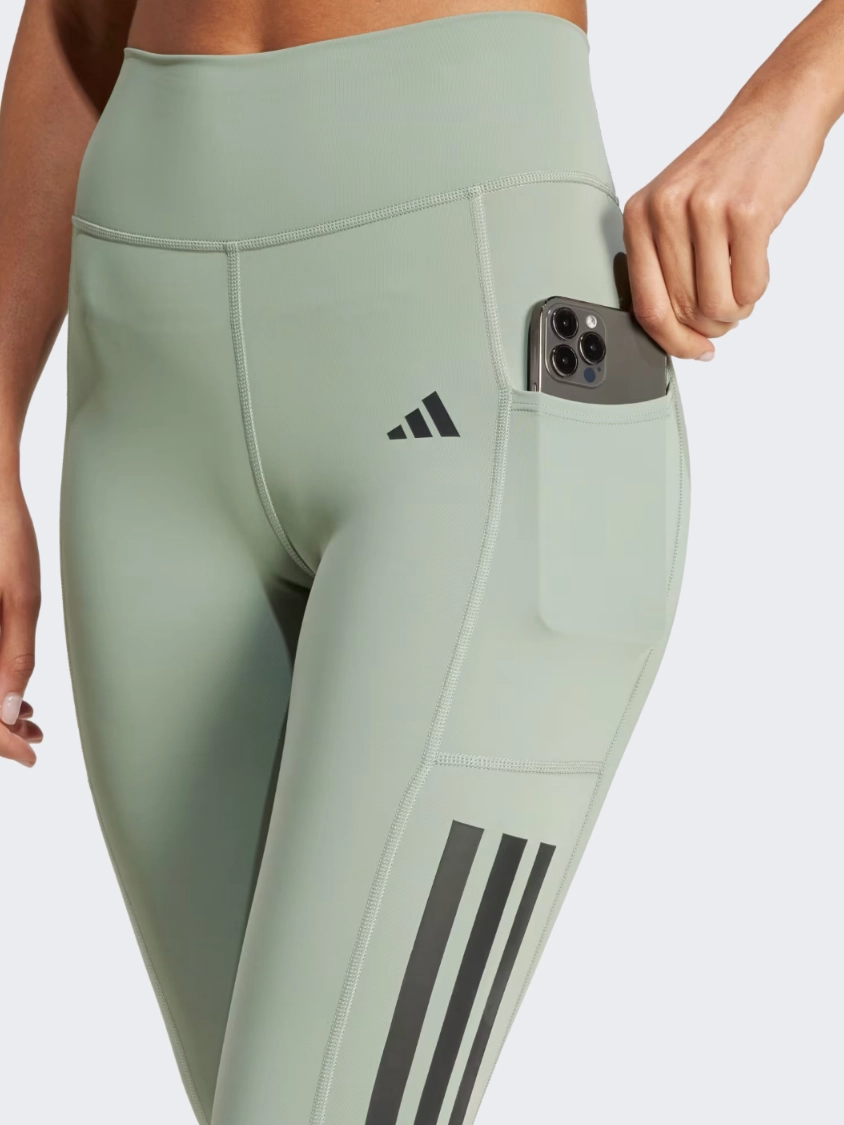 Adidas Optime 3 Stripes Women Training Tight Silver Green