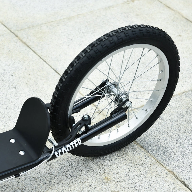 Aosom Youth Scooter Kick Scooter for Kids 5  with Adjustable Handlebar 16" Front and Rear Dual Brakes Inflatable Wheels, Black