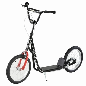 Aosom Youth Scooter Kick Scooter for Kids 5  with Adjustable Handlebar 16" Front and Rear Dual Brakes Inflatable Wheels, Black
