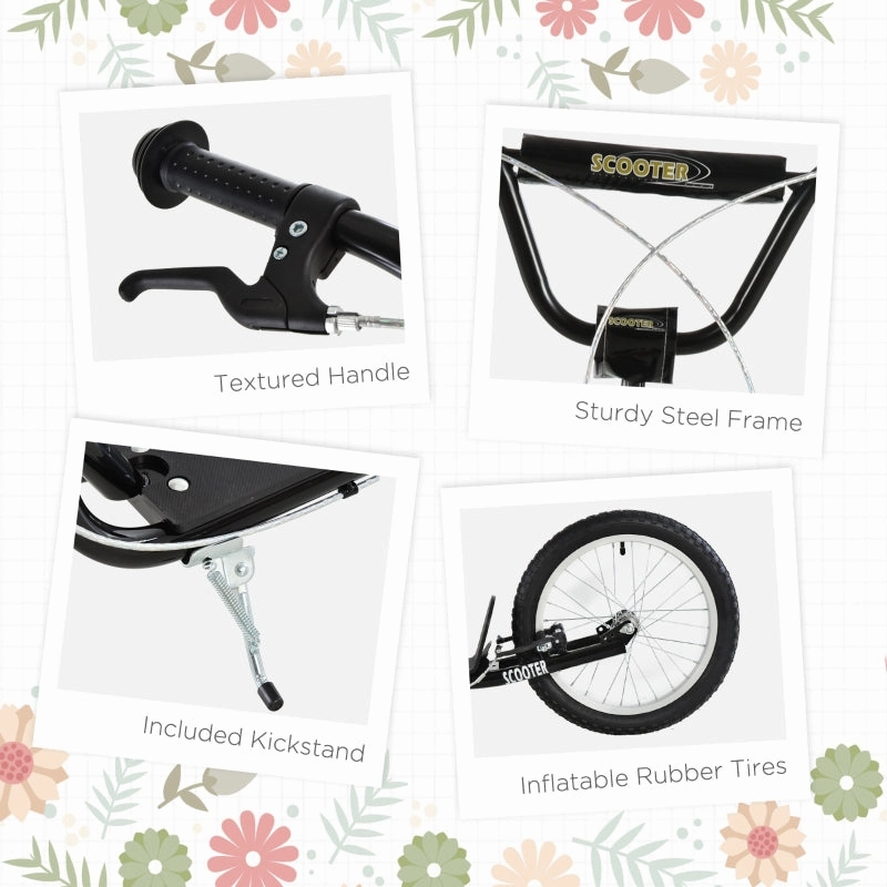 Aosom Youth Scooter Kick Scooter for Kids 5  with Adjustable Handlebar 16" Front and Rear Dual Brakes Inflatable Wheels, Black