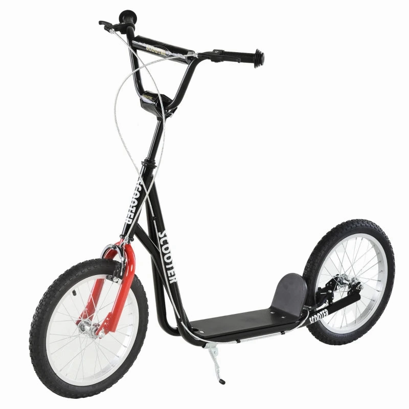 Aosom Youth Scooter Kick Scooter for Kids 5  with Adjustable Handlebar 16" Front and Rear Dual Brakes Inflatable Wheels, Black