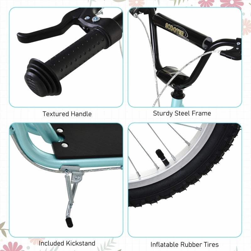 Aosom Youth Scooter Kick Scooter for Kids 5  with Adjustable Handlebar 16" Front and Rear Dual Brakes Inflatable Wheels, Blue