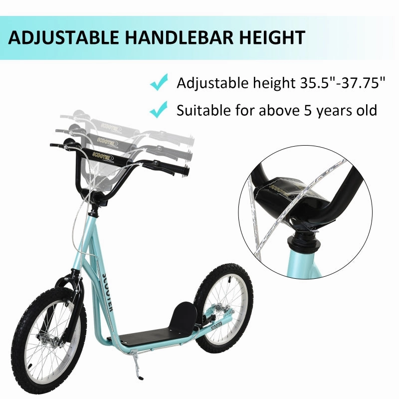 Aosom Youth Scooter Kick Scooter for Kids 5  with Adjustable Handlebar 16" Front and Rear Dual Brakes Inflatable Wheels, Blue