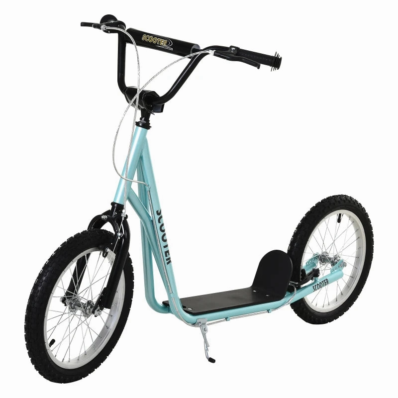 Aosom Youth Scooter Kick Scooter for Kids 5  with Adjustable Handlebar 16" Front and Rear Dual Brakes Inflatable Wheels, Blue