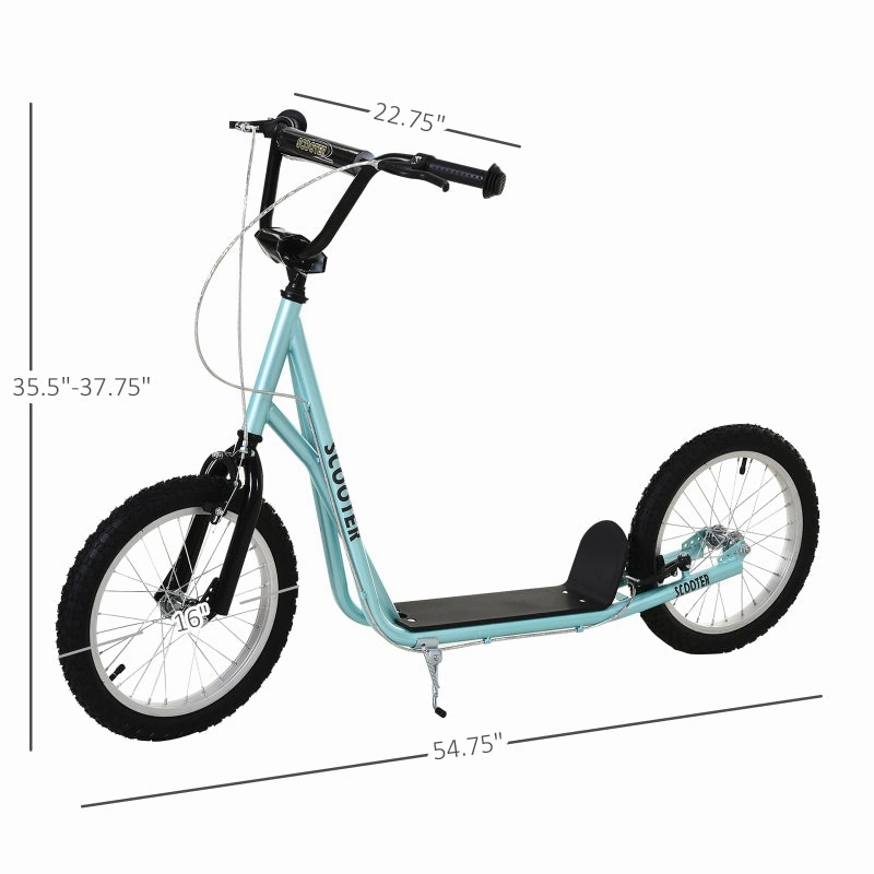 Aosom Youth Scooter Kick Scooter for Kids 5  with Adjustable Handlebar 16" Front and Rear Dual Brakes Inflatable Wheels, Blue
