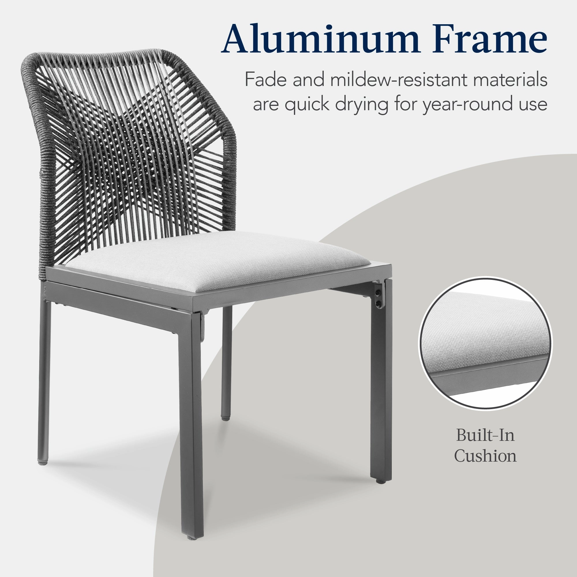 Best Choice Products Set of 2 Indoor/Outdoor Aluminum Woven Side Dining Chairs w/ All-Weather Rope - Charcoal/Graphite