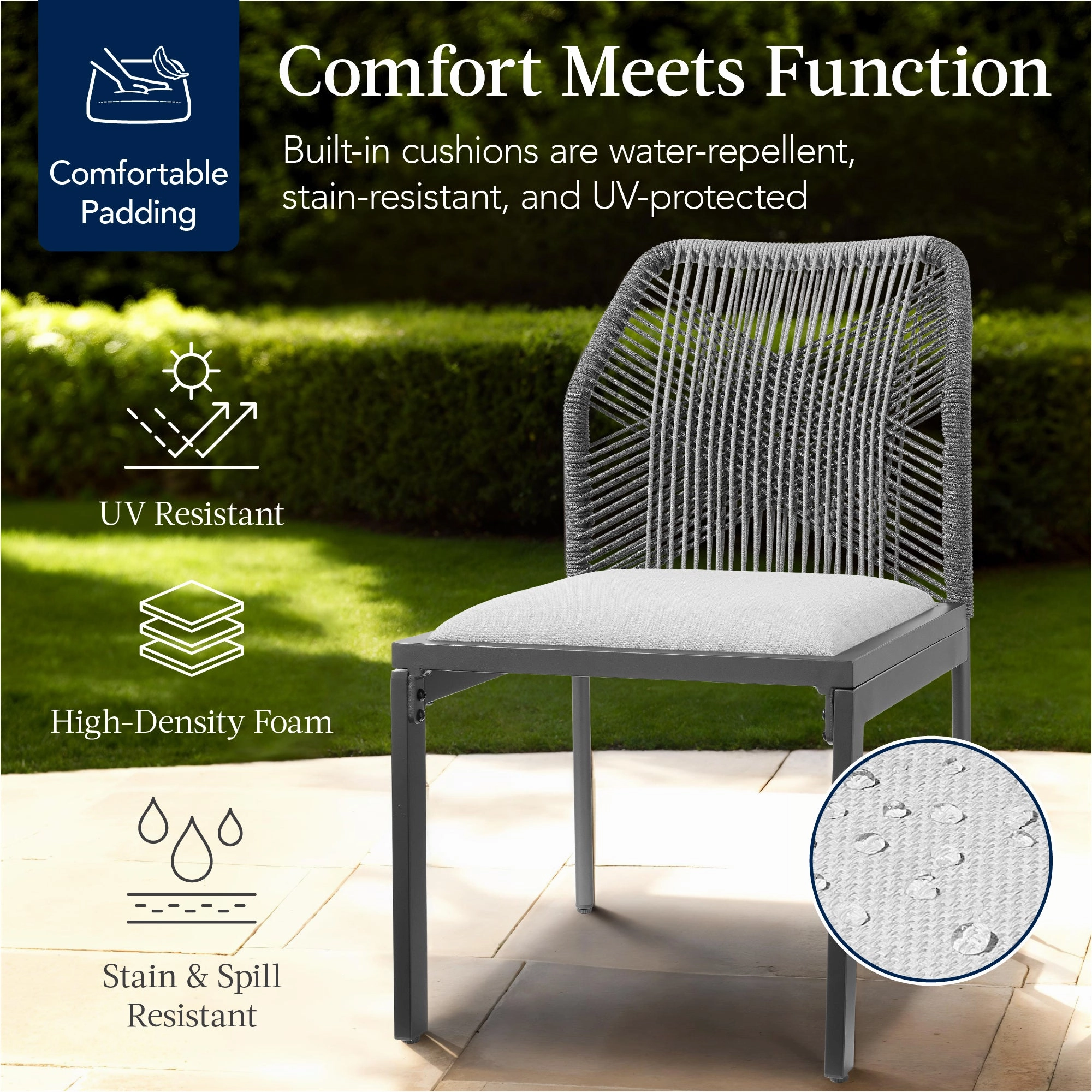 Best Choice Products Set of 2 Indoor/Outdoor Aluminum Woven Side Dining Chairs w/ All-Weather Rope - Charcoal/Graphite