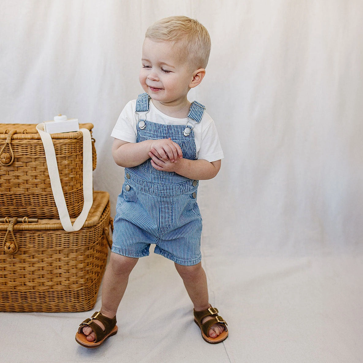 Blue Stripe Short Overalls