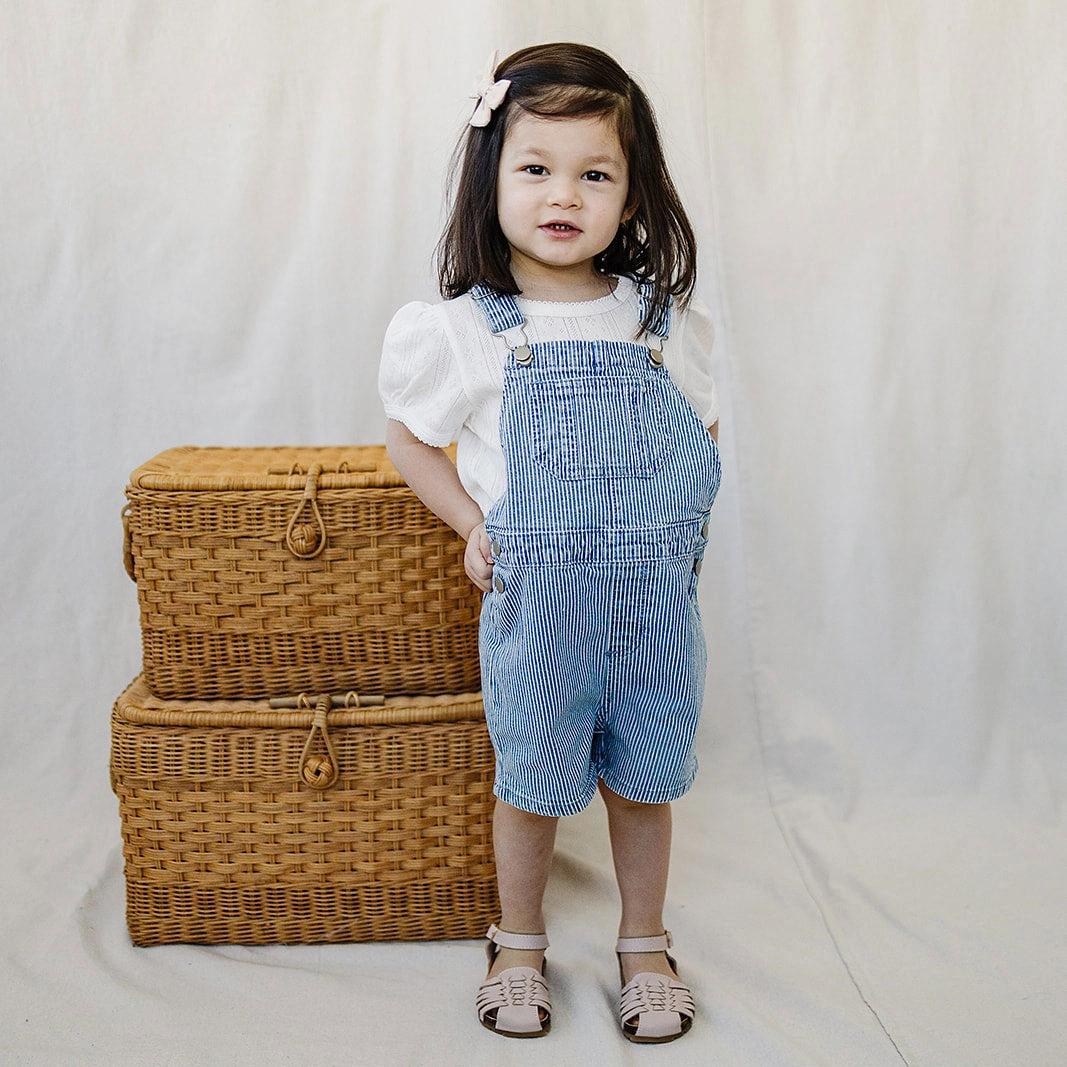 Blue Stripe Short Overalls