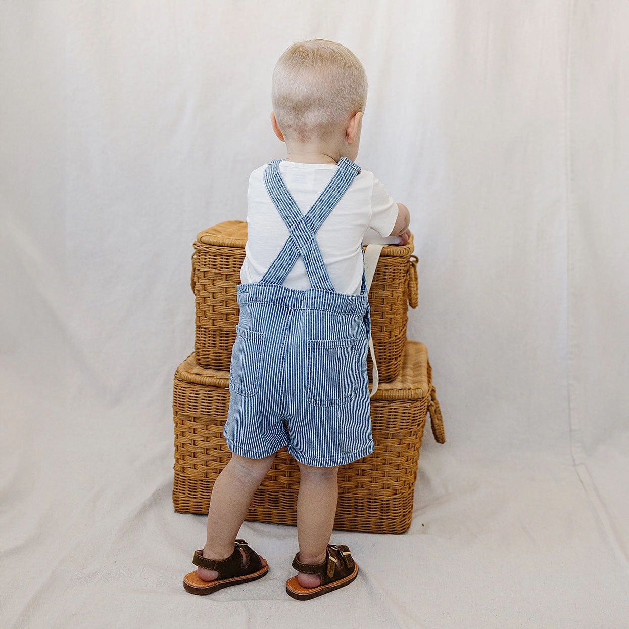 Blue Stripe Short Overalls