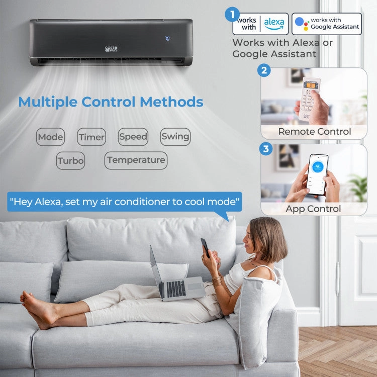 Costway 24000 BTU 21 SEER2 208-230V Mini Split Air Conditioner and Heater Gray Wifi Enabled