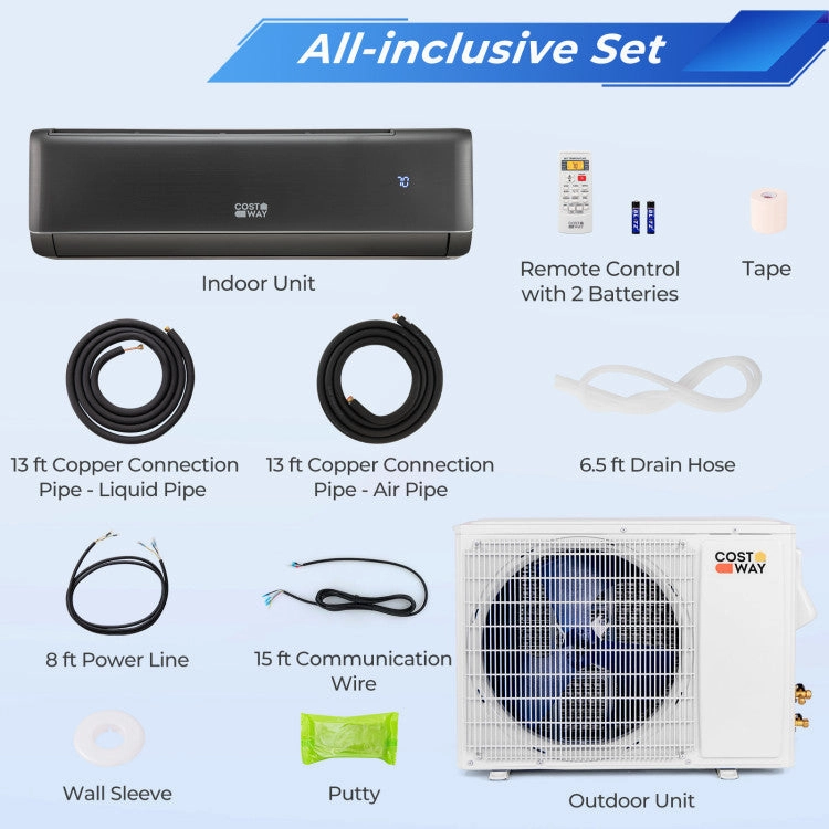 Costway 24000 BTU 21 SEER2 208-230V Mini Split Air Conditioner and Heater Gray Wifi Enabled