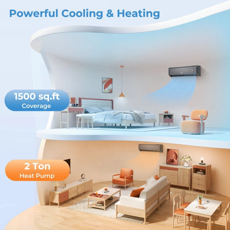 Costway 24000 BTU 21 SEER2 208-230V Mini Split Air Conditioner and Heater Gray Wifi Enabled