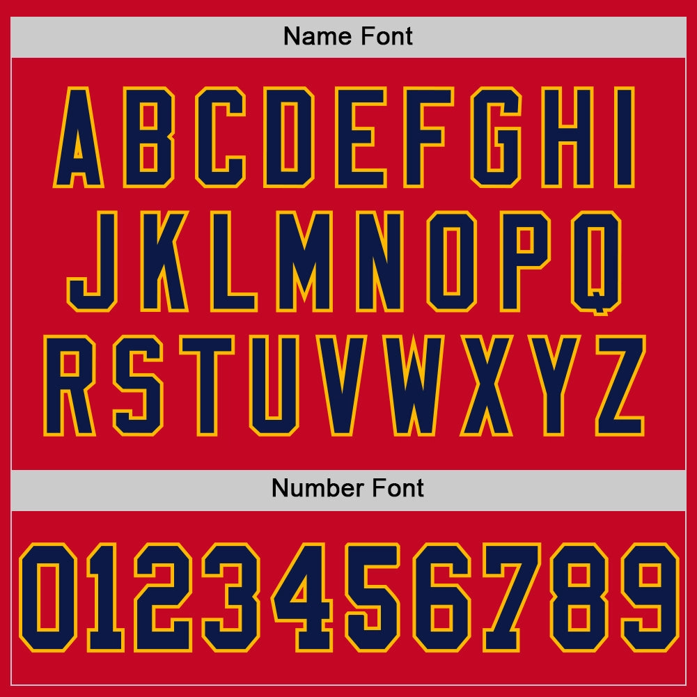 Custom Red Navy-Gold Mesh Authentic Throwback Football Jersey