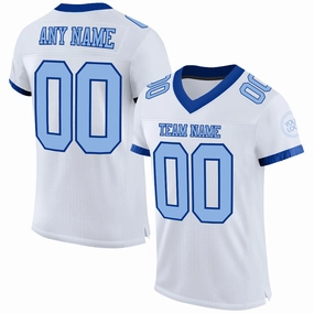 Custom White Light Blue-Royal Mesh Authentic Football Jersey