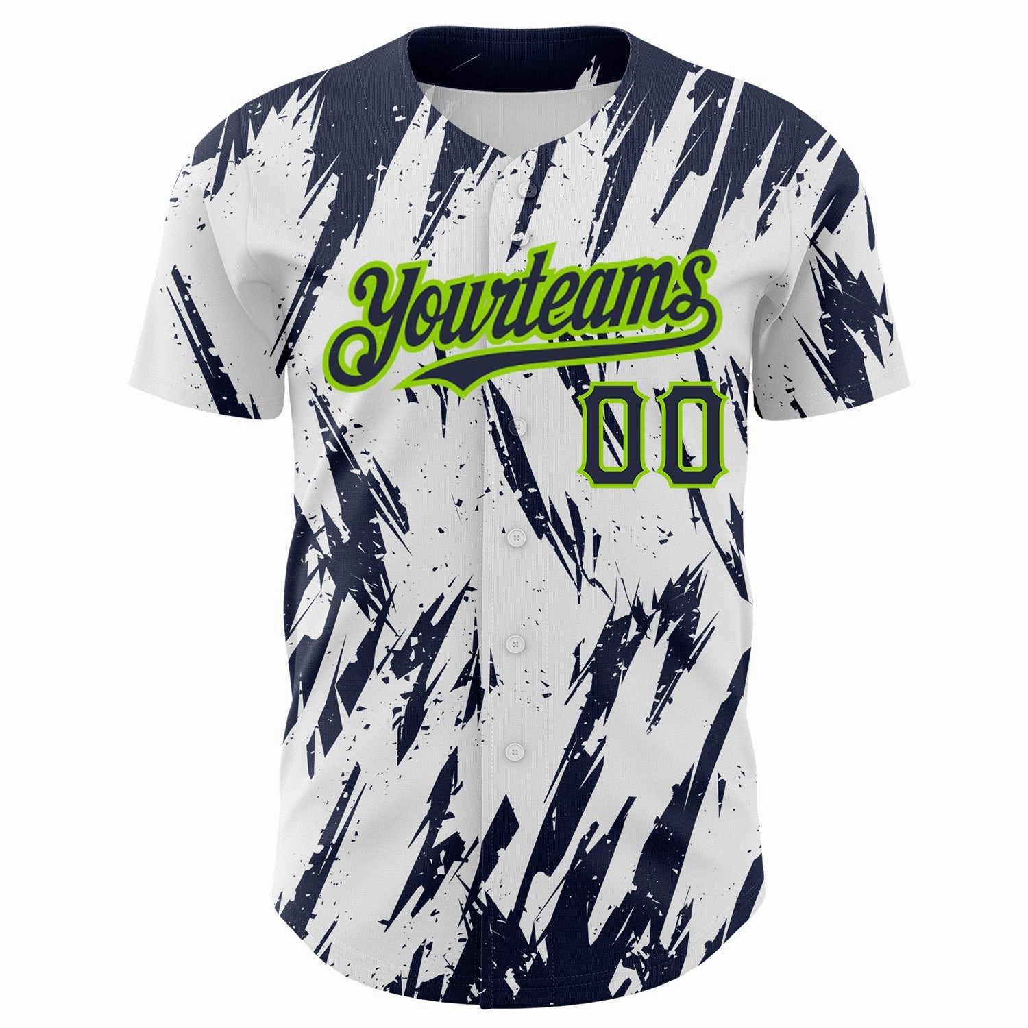 Custom White Navy-Neon Green 3D Pattern Design Abstract Sharp Shape Authentic Baseball Jersey