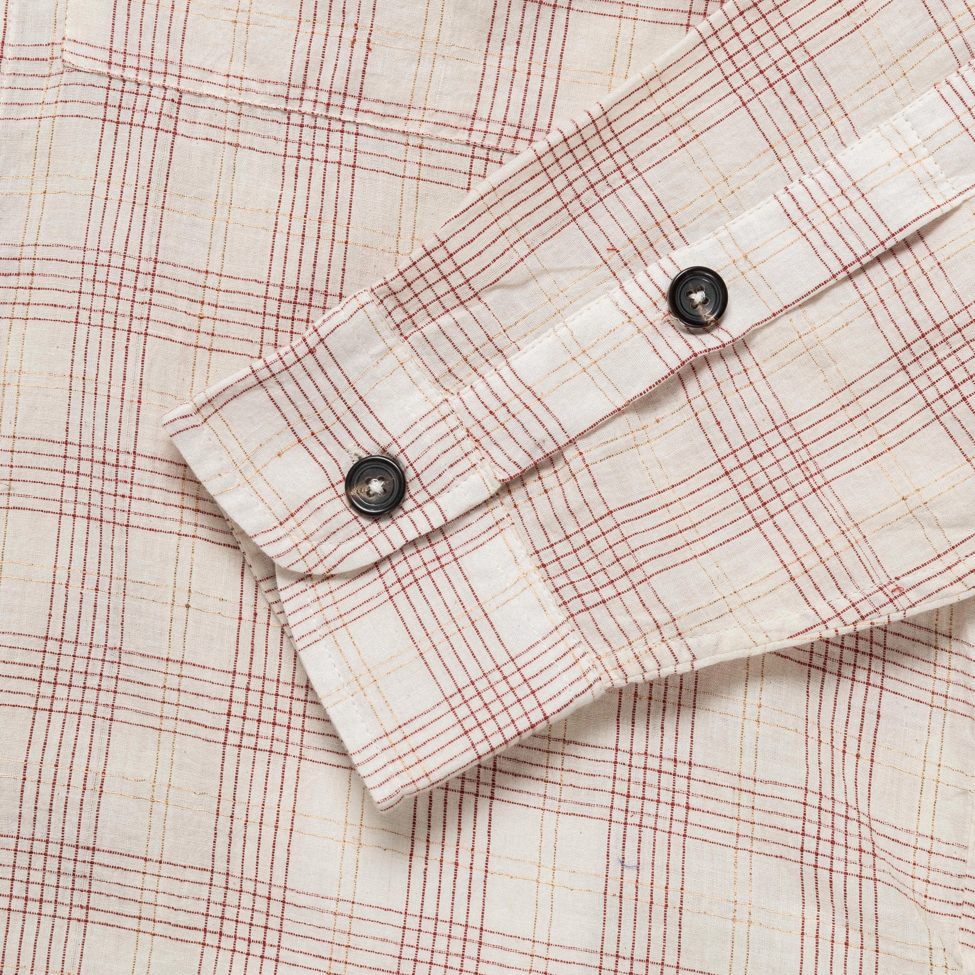 Handloom Shirt LS - Gold Zari Woven Stripes Ecru/Maroon
