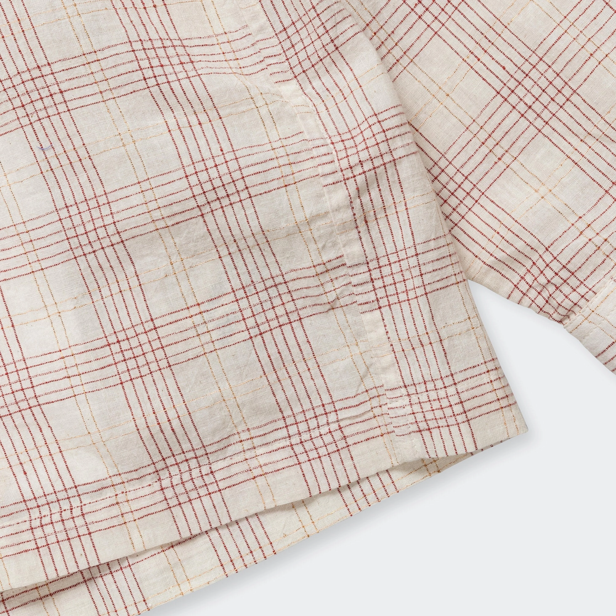 Handloom Shirt LS - Gold Zari Woven Stripes Ecru/Maroon