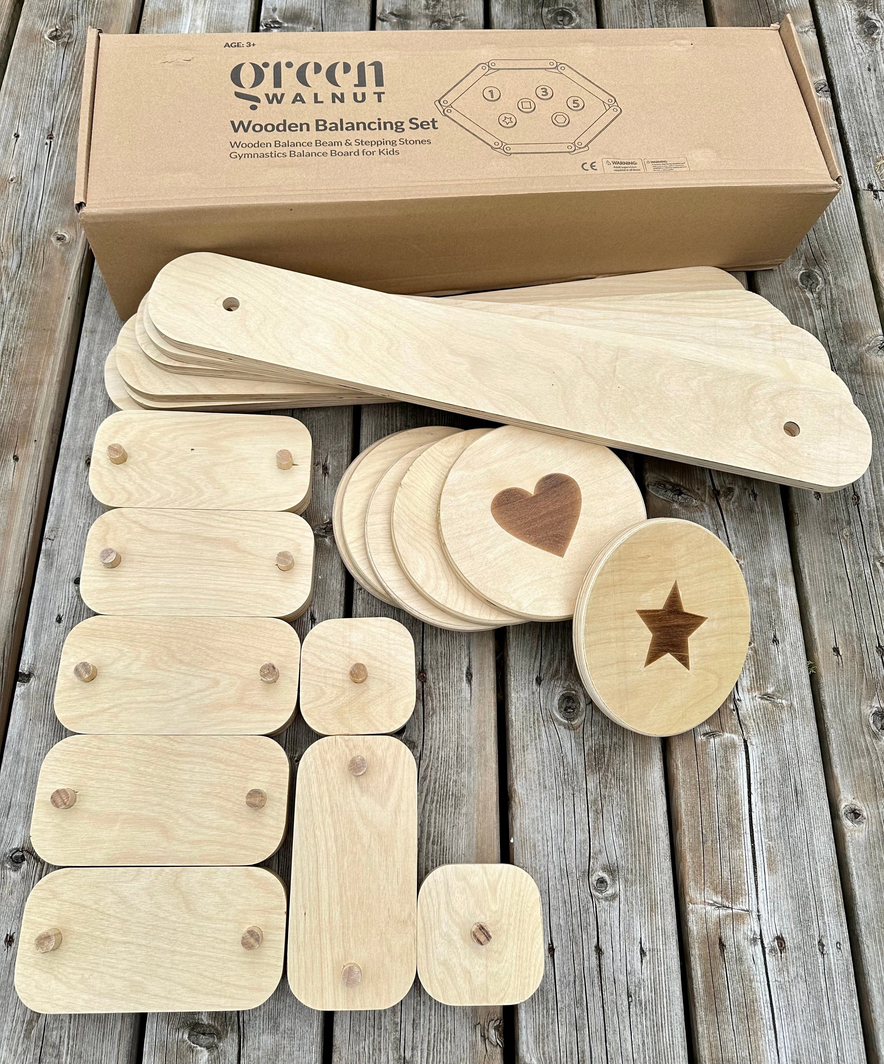 Kids Wooden Balance Beam With Wooden Steeping Stones | 12 Piece Set