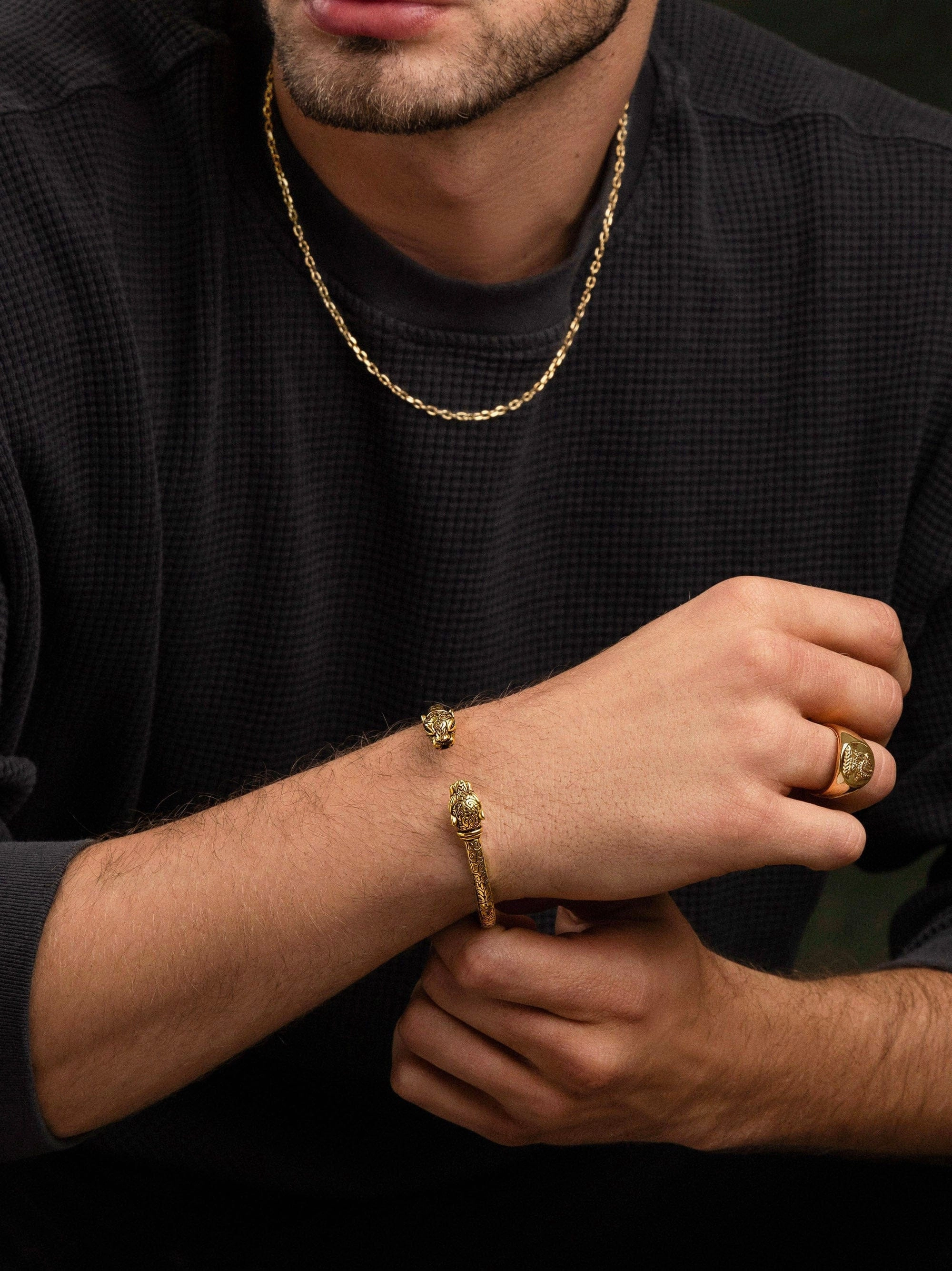 Men's Panther Bangle in Gold