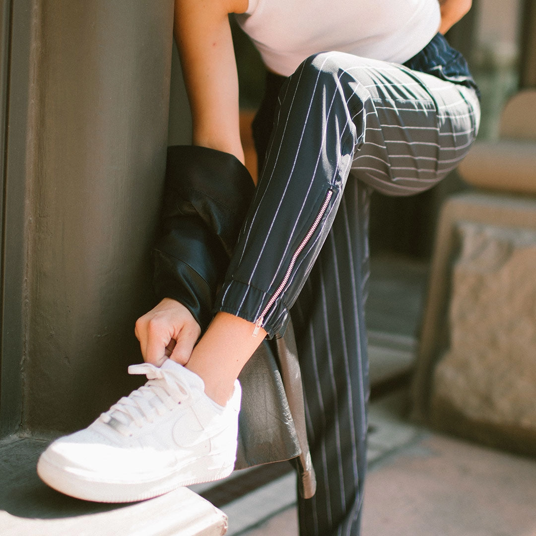 Navy Pinstripe Jetsetters